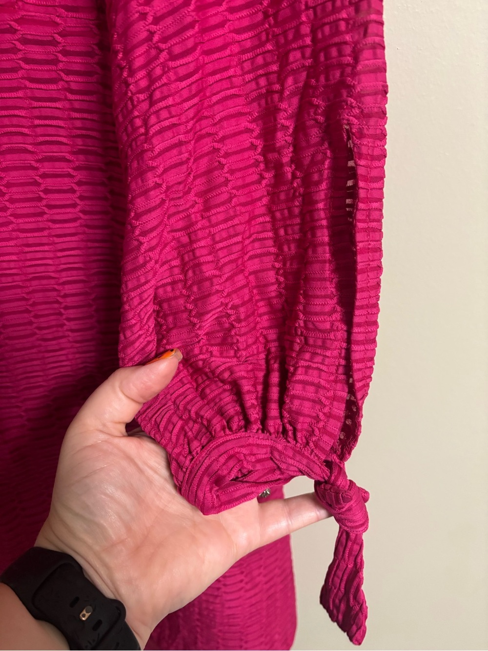 Nanette Lepore Majorca Shift Dress Textured Long Sleeve Wrist Tie Pink Size 10 - Picture 8 of 9